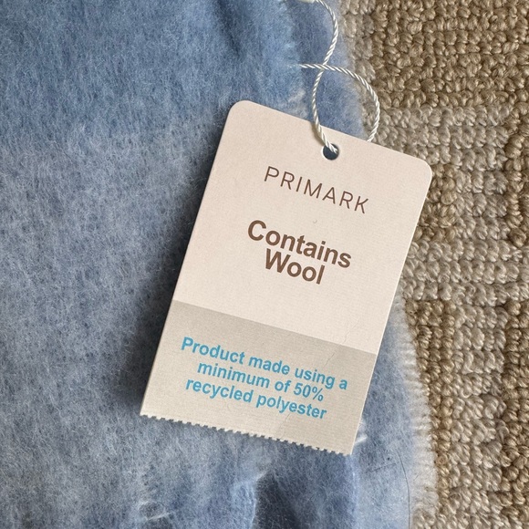 NWT Primark Soft Plaid Wool Blend Fringe Scarf Cozy Winter Gift Blue Gray O/S - Picture 6 of 7